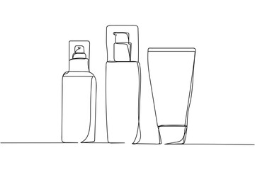 Continuous one line of moisturizer lotion cream cosmetics in silhouette on a white background. Linear stylized.Minimalist.