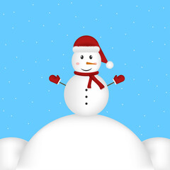 Snowman with santa hat. Festive and Christmas greeting card. Vector snowman.
Cute Christmas greeting card with snowman. Illustration for Christmas design.