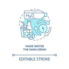 Make water main drink concept icon. Improve everyday liquid drinking. Staying hydrated. Healthy habits abstract idea thin line illustration. Vector isolated outline color drawing. Editable stroke