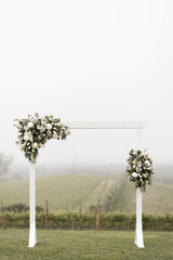 white and green winter wedding ceremony