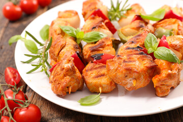 fried chicken skewer and basil