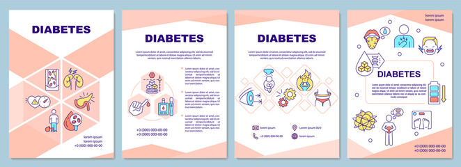 Fototapeta na wymiar Diabetes brochure template. Special diet for ill people. Flyer, booklet, leaflet print, cover design with linear icons. Vector layouts for presentation, annual reports, advertisement pages