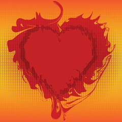 Flaming Valentines heart on halftone pattern,vector design