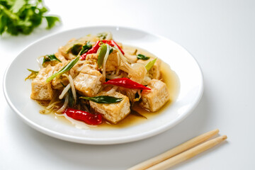 Indonesian stir fry bean sprouts mixed with fried tofu