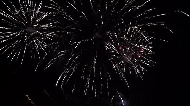 Real Fireworks on Deep Black Background Sky on Fireworks festival show before independence day on 4 of July