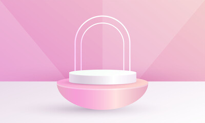 Minimal 3D scene product display circle podium geometric background pink color