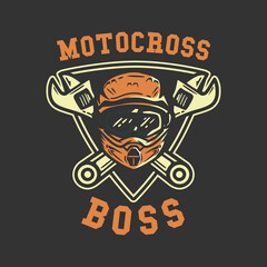 Obraz premium motocross logo design motocross boss with helmet and wrench vintage illustration