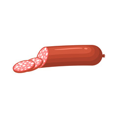 Sliced smoked sausage. Vector illustration cartoon flat icon isolated on white background.
