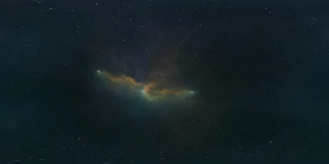 360 Grad interstellare Wolke aus Staub und Gas. Weltraumhintergrund mit Nebel und Sternen. Glühender Nebel, gleichwinklige Projektion, Umgebungskarte. Sphärisches HDRI-Panorama © Peter Jurik