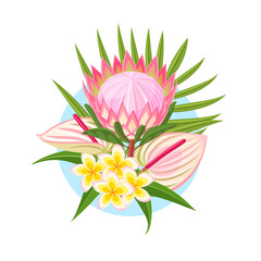 Tropical exotic flowers bouquet. Vector illustration cartoon flat icon isolated on white background.