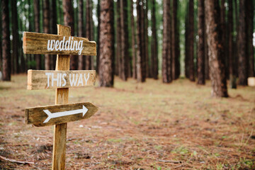 Wedding sign in a forest 