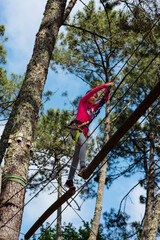 pretty girl in a park of tree climbing