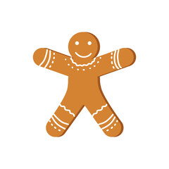 Holiday gingerbread man cookie. Cookie in shape of man with colored icing. Happy new year, Merry christmas
