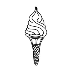 Ice cream in wafer cone in outline isolated on white background. Vector illustration