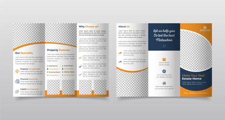 Brochure design template,  Real Estate Tri fold brochure design. Construction, Real Estate, Builders Company Trifold Brochure, Leaflet, Poster, annual report, booklet