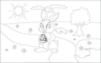 Easter card with bunny and eggs line art