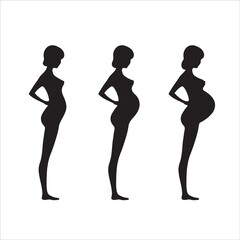 Fototapeta na wymiar Collection of silhouettes of pregnant women isolated on white background.Stock illustration.Set of women with belly.