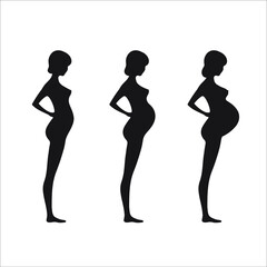 Collection of silhouettes of pregnant women isolated on white background.Stock vector illustration.