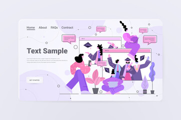 graduated students discussing during video call graduates celebrating academic diploma degree education university