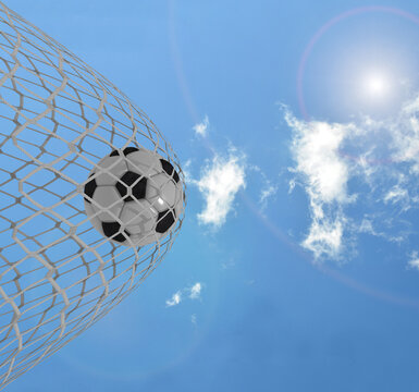 soccer ball in the nets goal win winner isolated - 3d renderin