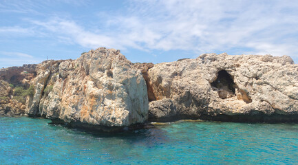 Pirate caves and turquoise sea near Protaras. Cyprus.