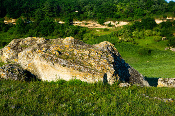 Beautiful rural landscape in Europe, Amazing nature in summer with green fields and blue sky.