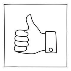 Doodle thumbs up icon or logo hand drawn with thin line