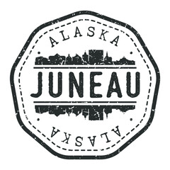 Juneau, AK, USA Stamp Skyline Postmark. Silhouette Postal Passport. City Round Vector Icon. Vintage Postage Design.