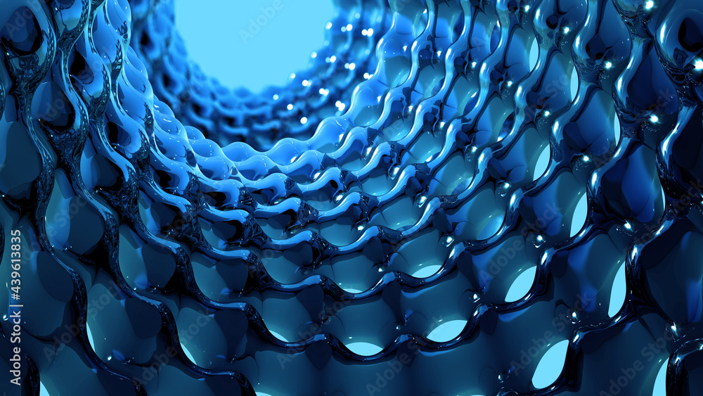 Poster 3D illustration nano surface, crystal structure, molecular lattice, internet technology. Abstract hi-tech background