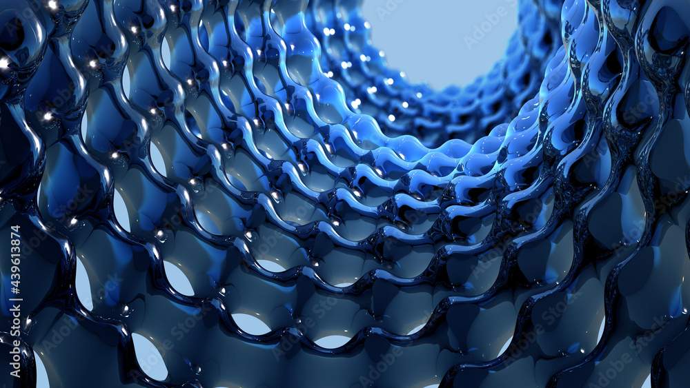 Aufkleber 3D illustration nano surface, crystal structure, molecular lattice, internet technology. Abstract hi-tech background