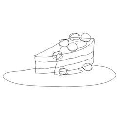 One piece of Blueberry cheesecake. line drawing, illustration