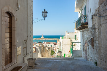 view of the lighthouse of Vieste and the old town, Italy Europe - obrazy, fototapety, plakaty