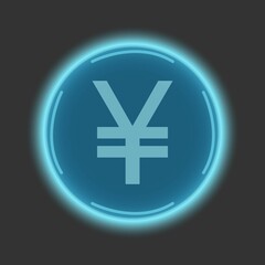Chinese virtual yuan in blue on a gray background. Future technologies. Digital currency symbol. Blockchain computer technologies.Crypto currency, virtual electronic, internet money.