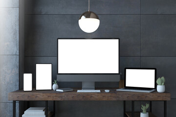 Responsive devices on wooden desktop