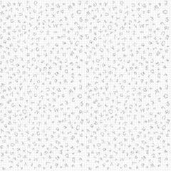 Abstract modern graphic background with random scattered letters nd numbers on white. Artistic backdrop with copy space for design. Web banner on school theme. Black handwritten symbols on light base