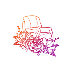 Arm Chair Rose Flower with Vintage Comfortable Design. Elegance Floral frame ornament vector style. Decoration Design Wreath illustration.