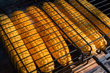 Grilling corn. Grilled vegetarian food