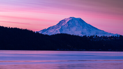 Pink sunrise Mt Rainier