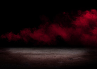 concrete floor and red smoke background