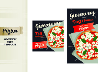 Modern Flat Vector Concept Illustrations. Social Media Template. Giveaway Post with Pizza. Website Banner. 