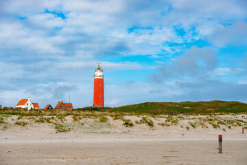 Lighthouse on the beach at Texel island in the Netherlands.