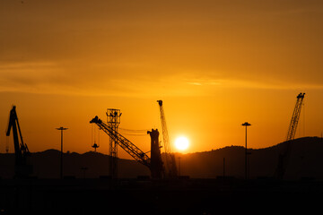 Fototapeta na wymiar sunset with cranes