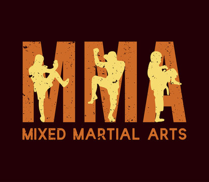 T Shirt Design Mma Mixed Martial Art With Silhouette Muay Thai Martial Art Artist Vintage Illustration