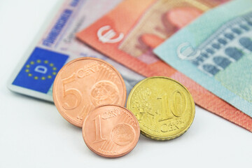 Euro banknotes and  16 Cent close up