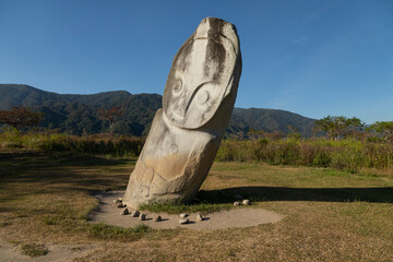 Statue of the Palindo megalith, from unknown prehistoric megalithic cultures, is located in the Bada Valley, Central Sulawesi, Indonesia