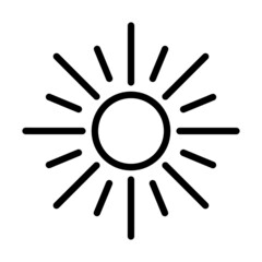 Bright sun vector line icon isolated on white. Sunny heat and summer season related concept illustration