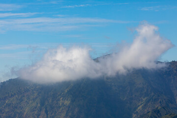Obraz premium Bromo mountains and natural landscape, part of the Tengger massif, seen from Cemoro Lawang village, in East Java province, Indonesia