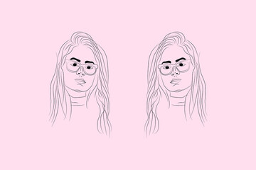 Abstract  hand-drawn line drawing minimal woman portrait and body Vector illustration Contemporary portrait