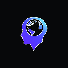 Bald Male Head With Earth Globe Inside blue gradient vector icon