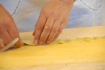 Preparation of a typical Langhe pasta: agnolotti